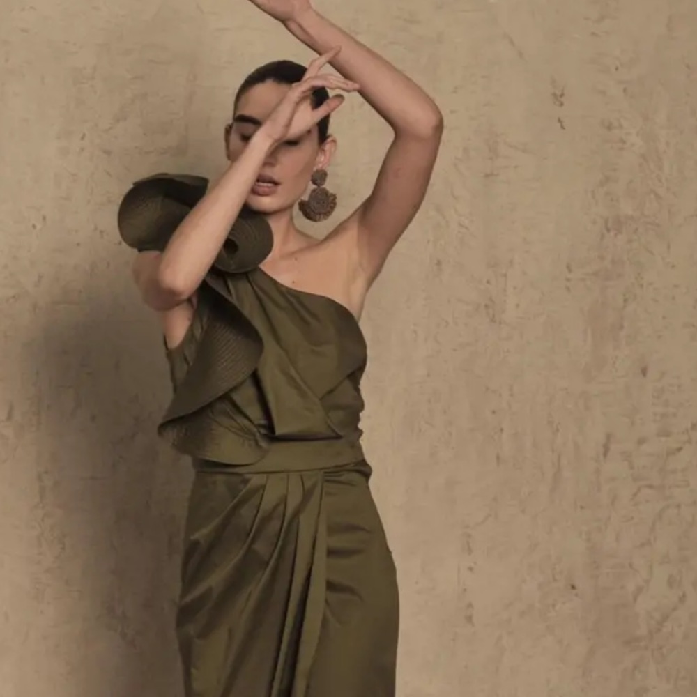 NWT Johanna Ortiz It's Never Too Late One Shoulder Midi Dress in Green Size 2 - Picture 15 of 15